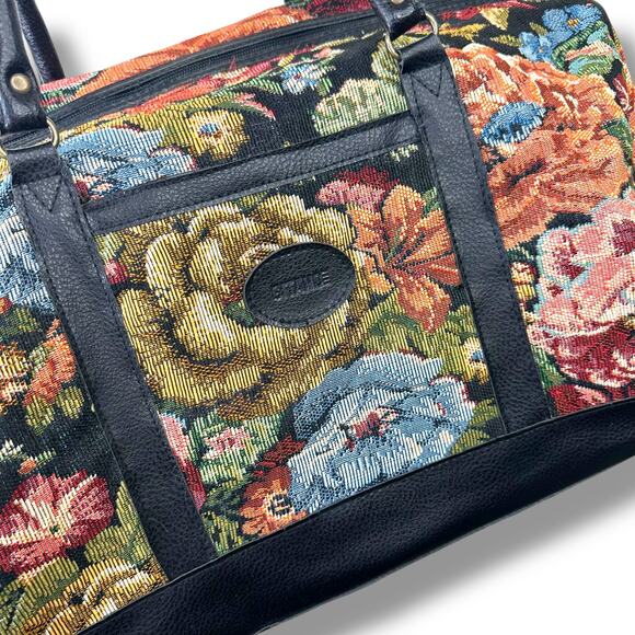 Vintage Gitano Floral Tapestry Carpet Weekender Carry On Duffel Luggage Bag - Picture 3 of 9